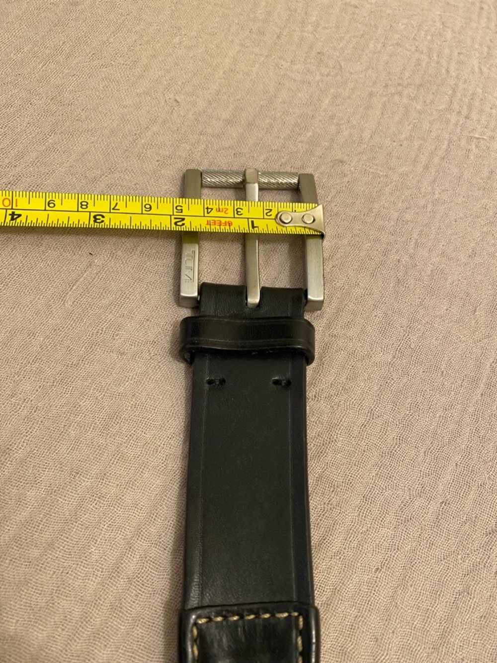 TUMI Men's Black Woven Elastic Belt with Leather Trim. 120